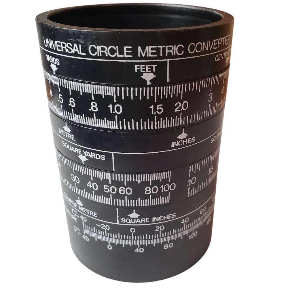 Vintage Universal Circle Metric Converter Pencil Cup. Made In Hong Kong